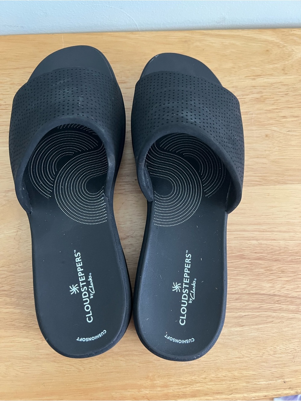 Clarks Cloudsteppers Drift Twist Black Flat Slip On Sandals Slides Womens 9.5